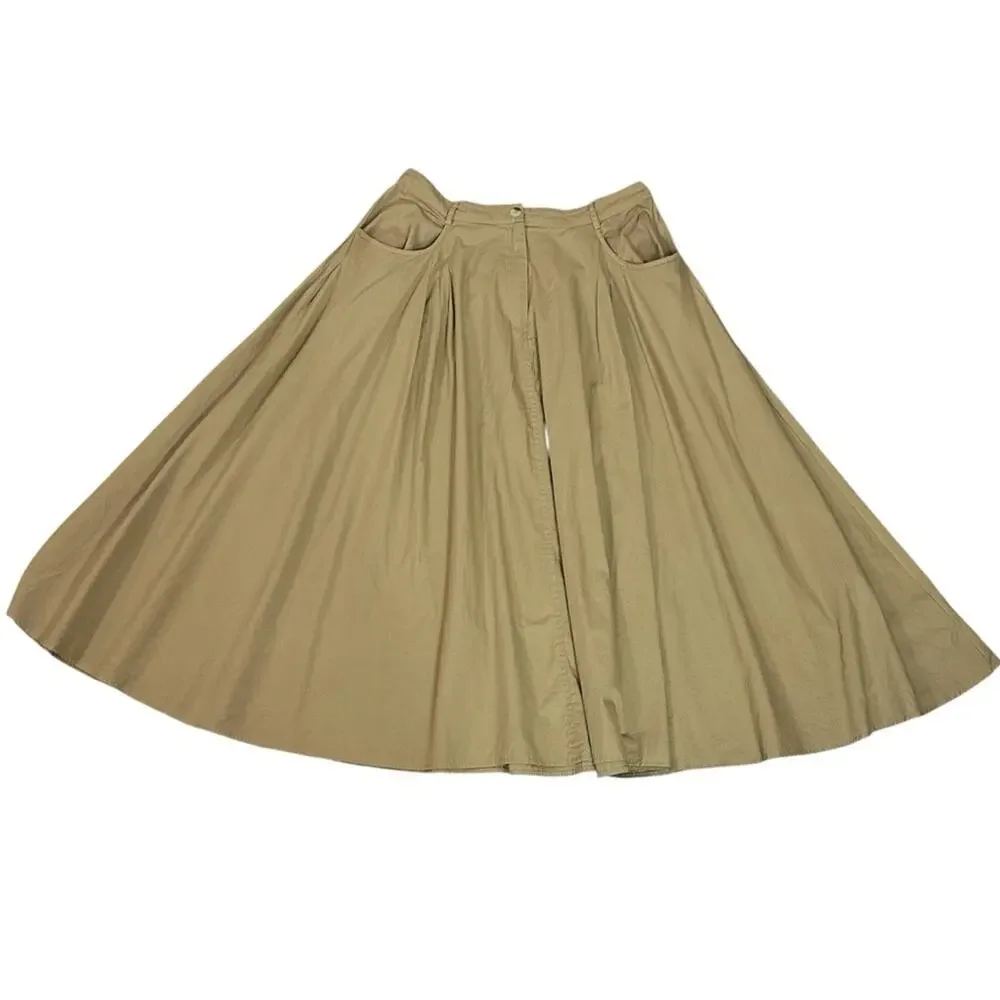 Free People All Around Midi Maxi Full Skirt Olive Tan Khaki Size XL Neutral NWT